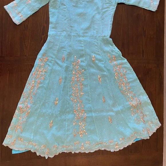 3pc Pink & Blue Indian Anarkali Suit With Salwaar - Picture 14 of 15